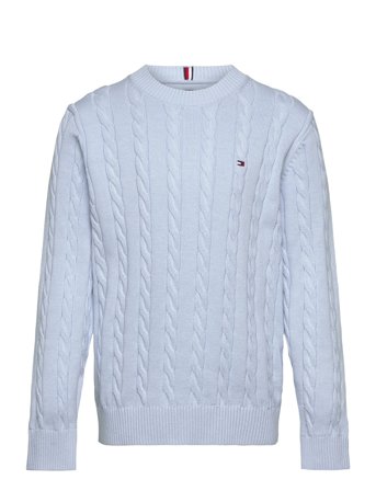 Crew Neck Cotton Cable Sweater Blue Tommy Hilfiger
