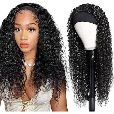 24 tommers svart bølget pannebånd parykk for kvinner, afro syntetisk hår pannebånd parykk mais per Acsergery gave