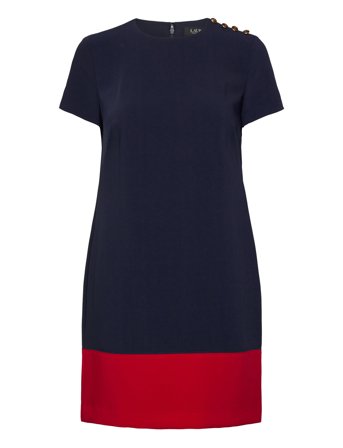 Two-T Button-Trim Crepe Shift Dress Navy Lauren Ralph Lauren
