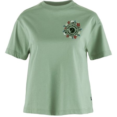 Fjällräven Women's Fjällblomster Logo T-Shirt Top in Misty Green | Size: Large, Organic Cotton