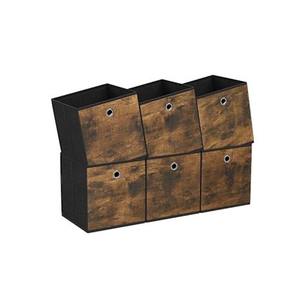 Rootz 6 Pack Storage Box Set - Vintage ruskea-musta - Pahvin järjestäjä - Kuitukangaslaatikko - Oxfordin kangassäiliö - Kevyt - Kestävä - Tilava - 26