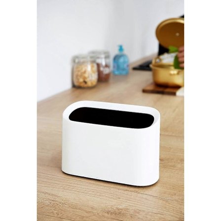 Mini skraldespand i plastik til skrivebord & makeup holder, bordplade badeværelse køkken bil (Hvid)