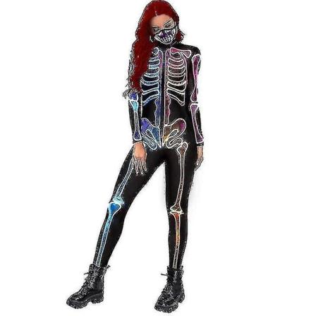 Kvinners 3d skjelett Halloween kostymer Cosplay Jumpsuit Bodysuit L