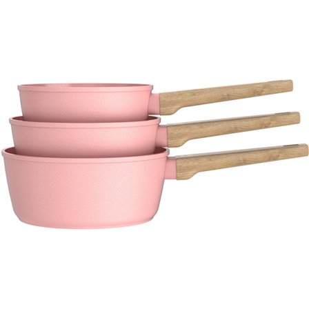 Set med 3 kastruller - Lämplig för alla spishällar inklusive induktion - ARTHUR MARTIN - AM0702 - Keramisk beläggning - Ø 16-18-20 cm - Rosa