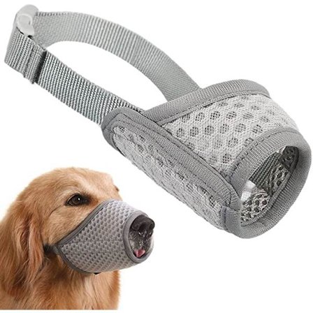 Myk hundemaske i mykt mesh (grå, stor) - Justerbar pustende hundemunnbind