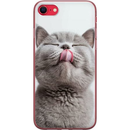 Kompatibel Mobilcover til Apple iPhone SE (2022) Nærkig af sød grå kat med tungen ude, charmerende dyremotiv perfekt til katteelskere og humoristisk d