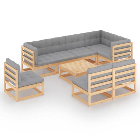 Vidaxl Loungegrupp För Trädgården Med Dynor 9 Delar Massiv Furu Grå