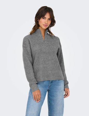 ONLY Onltokyo Solid L/S Zip Pullover Knt Noos - Grey - XL