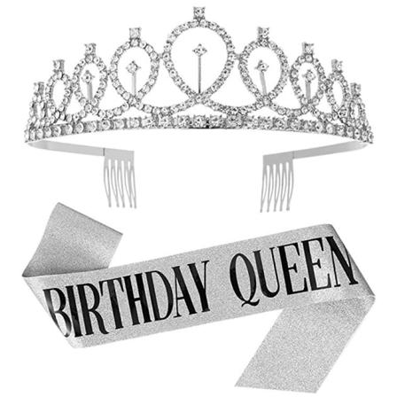 1set Bling Rhinestone Crown Tiara Sash Födelsedag Årsdag Par