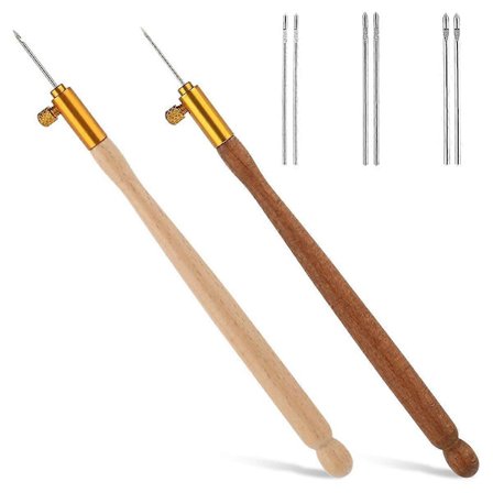 2 st Tambour Krokar Kit Broderi Virknål Trähandtag Tambour Broderi Kit för Broderi Paljett Pärlstickning