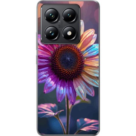 Kompatibelt Mobildeksel til Xiaomi 14T Irideserende blomst med glitrende kronblad i rosa lilla og gull mot myk bokeh bakgrunn