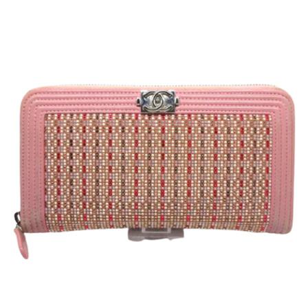 Chanel Vintage, Pre-owned Leather Wallet Roze, Dames, Maat:ONE Size,suede,Rhinestones