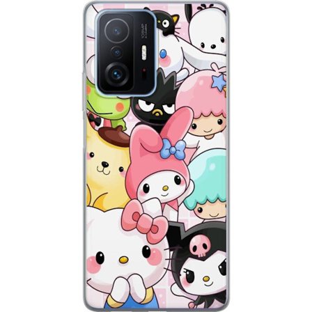 Kompatibelt Mobildeksel til Xiaomi 11T Tett mønster av søte figurer med store øyne i ulike farger og uttrykk med LABUBU-tekst