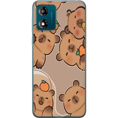 Kompatibelt Mobildeksel til Motorola Moto E13 Capybara Orange Mood Søte kapybarer i varme toner med appelsiner og glade uttrykk