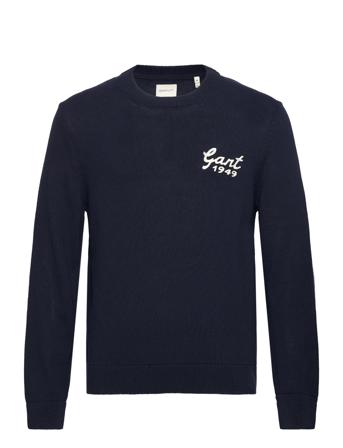 Relaxed Letterman C-Neck Tops Knitwear Round Necks Navy GANT
