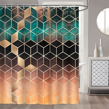 Geometrisk grön marmor duschdraperi 180 x 180 cm Duschdraperi Polyestertyg Mögelbeständig Vattentät Tvättbar Badrumsdraperi med 12 krokar