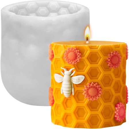 Honeycomb Silikon Lysform, 3D Bie og Solsikke Sylinder Lysformer for Lysproduksjon, Voks, Såper, Polymer, Resin