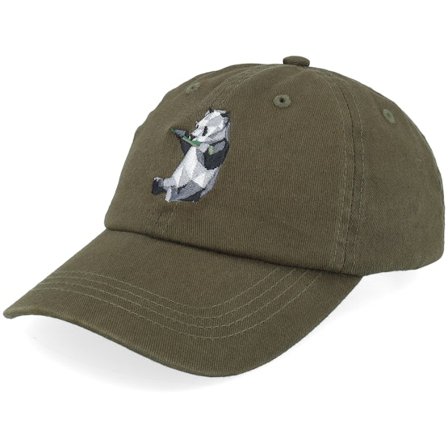 Kiddo Cap - Kids Paper Panda Olive Washed Dad Cap Unconstructed Green Cap - @ Hatstore