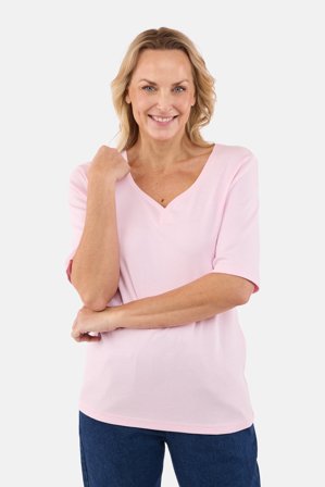 SIGNATURE - Kortærmet T-shirt - Lyserød - V-Hals