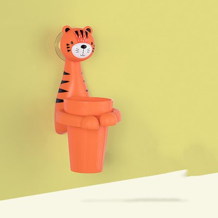 Veggmontert tannbørsteholder for barn Tannbørstekopp Tiger