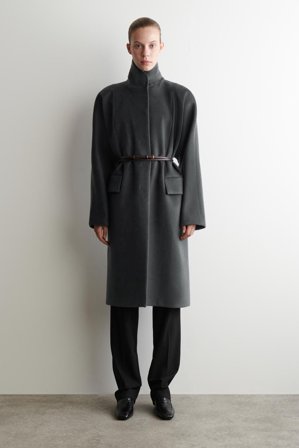 COS Women's Rounded Tailored Wool Long Coat in Grey