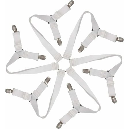 Elastiskt spännband för lakan, Justerbara 6-vägs lakanclips, Sängklädesclips, Justerbart spännband för alla runda och fyrkantiga madrasser (Vit)