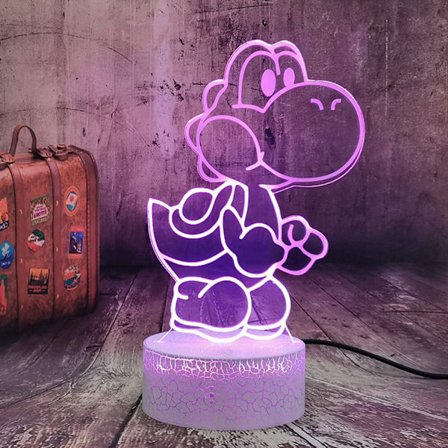 Spel 3D LED Nattljus Yoshi 7 Färgförändrande Lampa Batteri
