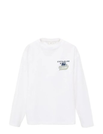Mango Printed Long Sleeve T-Shirt - White - 5-6