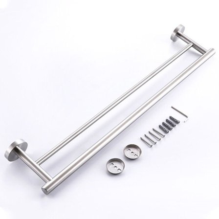 Väggmonterad dubbel handdukshållare i rostfritt stål (304), rund bas, polerad yta, 40 cm