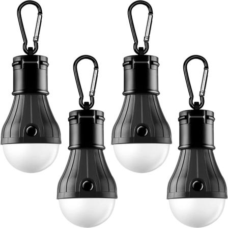 Bærbar LED-teltlampe, 4-pak, klips, krog, orkan