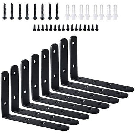 8 stk. L Vinkelbeslag Sort Rustfrit Stål