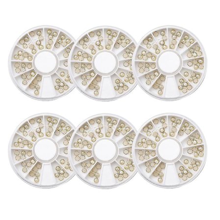 6 Æsker Guld Metal Neglekunst Studs Guld Negle Charms Mix Farverige Perler 3d Negle Juveler Dekoration