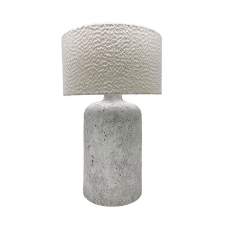 Keramisk bordlampe, grå fod, hørskærm, 22x22x66 cm