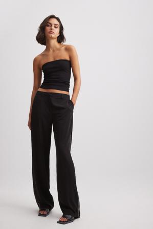 NA-KD ART Pantalon à surpiqûres sur le côté - Pantalon droit - Noir - EU 32
