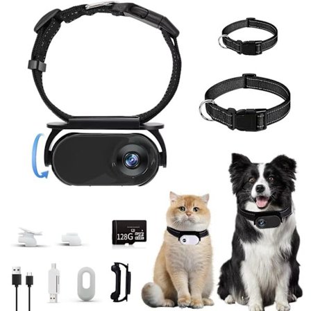 128G Svart Katt Kamera Halsband Husdjurskamera med Kameraklämmor