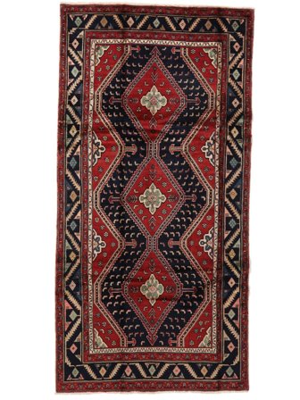 Hand Knotted Persian Hamadan Rug 157X308 Black/Dark Red