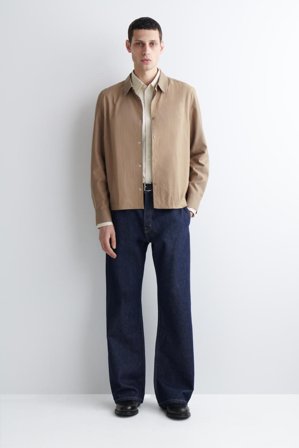 COS Men's Overshirt In Cotone Con Pannello A Contrasto in Beige