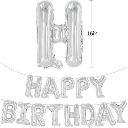 Silver Happy Birthday Ballonger Banner, 16 tum Mylar Folie Bokstäver Skylt Vimpel Återanvändbar för Flickor Pojkar Barn