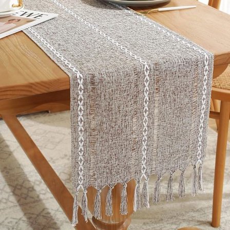 Bordløber 32 x 160 cm Landhusstil med Hvide Rustikke Kvaster