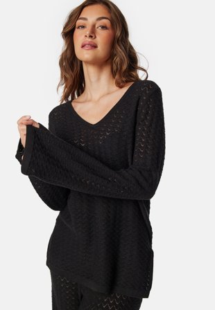 VERO MODA Vmiberia Ls V-neck Long Knit B Black Vaatteet
