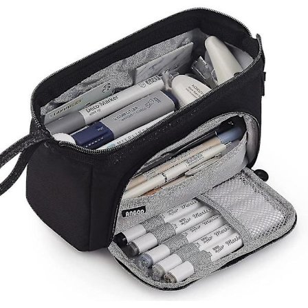 Etui med stor kapacitet, håndholdt pennepose, kosmetisk bærbar gave til kontor, skole, teenager, pige, dreng, mænd, kvinder, voksne (grøn)