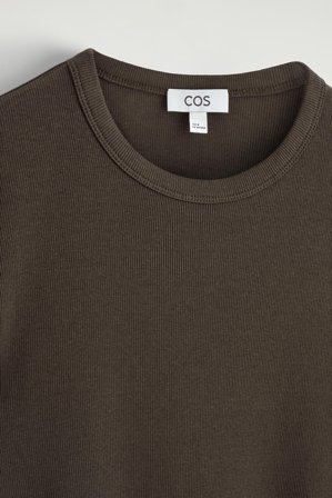 COS Slim Ribbed Cotton T-Shirt in Brown - Men