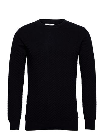 Carlo Cotton Knit Stickad Tröja M. Rund Krage Svart Kronstadt