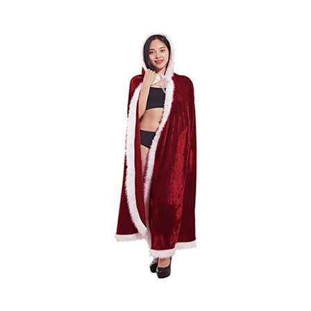 Julemands Kappe med Hætte Julefrakke Kappe Dame Julemandskostume Jule Udklædningskappe Hættefrakke Rødt Kostume til Jul