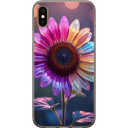Kompatibelt Mobildeksel til Apple iPhone XS Irideserende blomst med glitrende kronblad i rosa lilla og gull mot myk bokeh bakgrunn