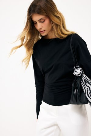 NA-KD Marked Waist Long Sleeve Jersey Top - Langærmede t-shirts - Sort - S