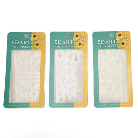 3-arks preget neglekunst-klistremerke selvklebende 5D-negledekor med hult mønster Dekorasjonstilbehør