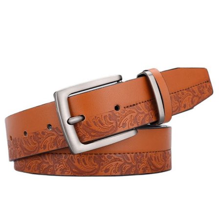 Herreembossert belte i sinklegering med spenne i sinklegering, trendy retro herrebelte