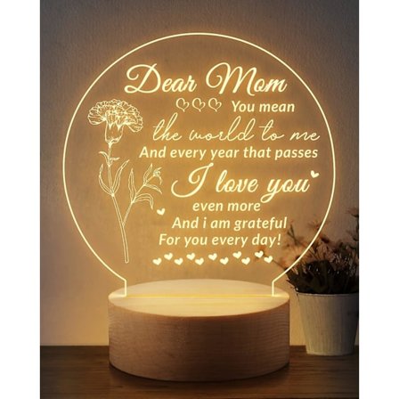 Graverte nattlys i akryl, 7,2 tommer, USB-drevet, lavt strømforbruk, gaver til mor fra datter eller sønn, bursdagsgaver til mor, morsdagsgaver