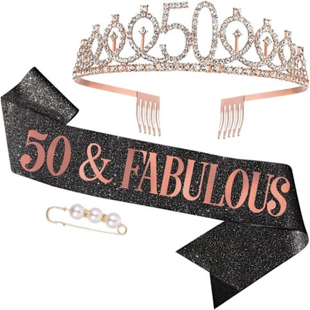Födelsedag Dekoration Rhinestone Crown Sash 50 År Kvinna "50 & Fa